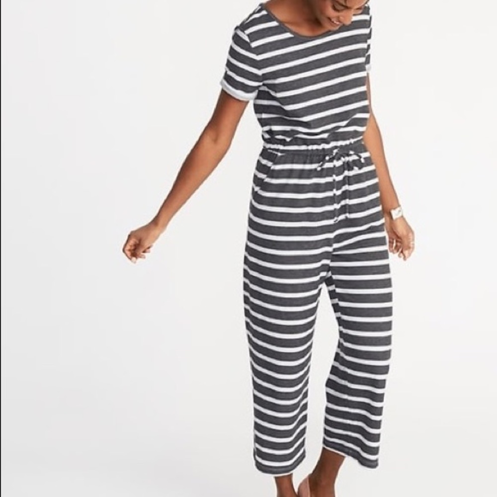 Waist-defined wide-leg boucle-jersey jumpsuit